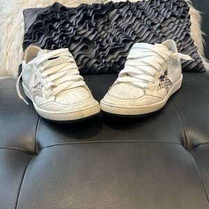 Distressed Golden Goose Ballstars in white /leopard
